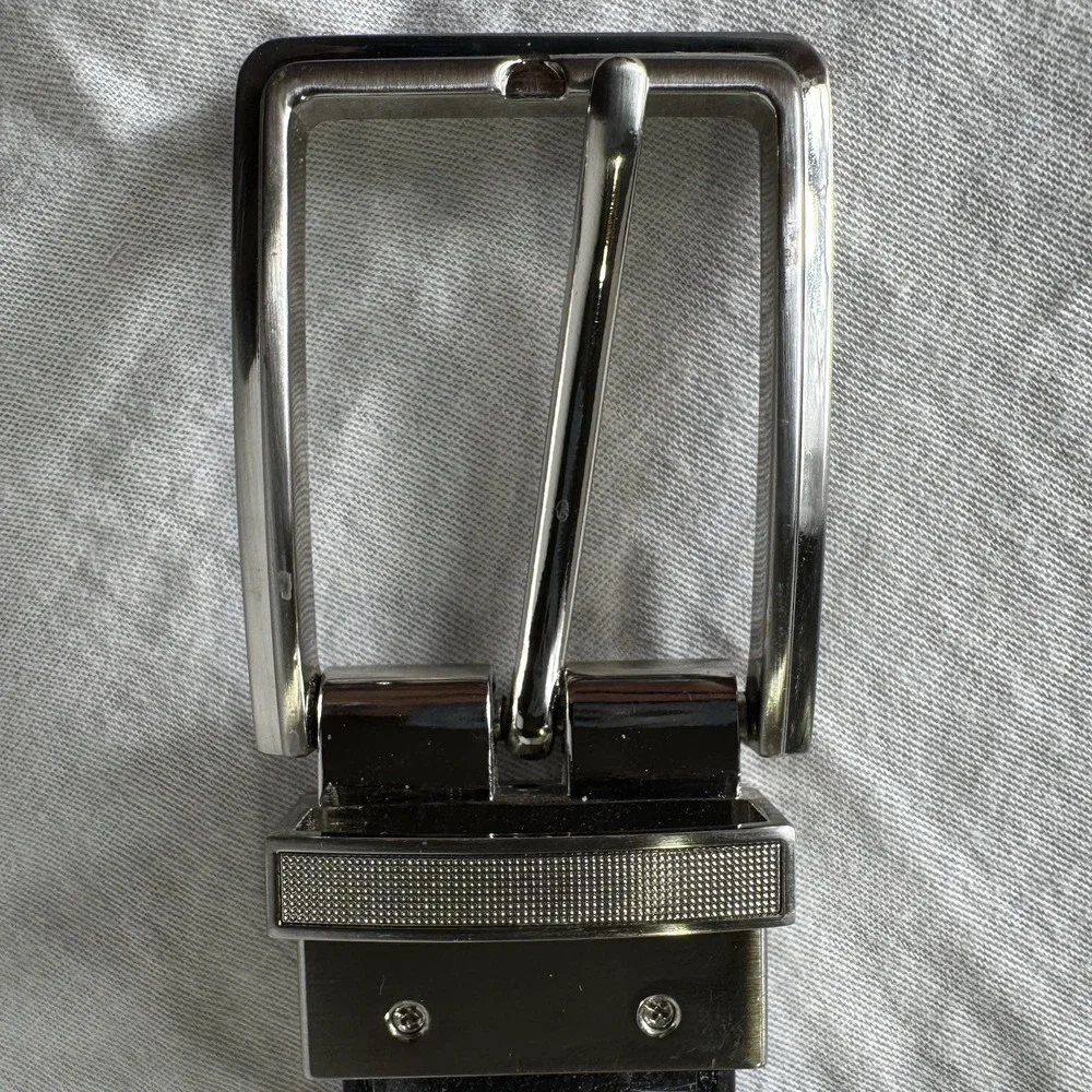 Men’s Reversible Leather Dress Belts Lot of 2 Black Brown Silver Buckle 34-36